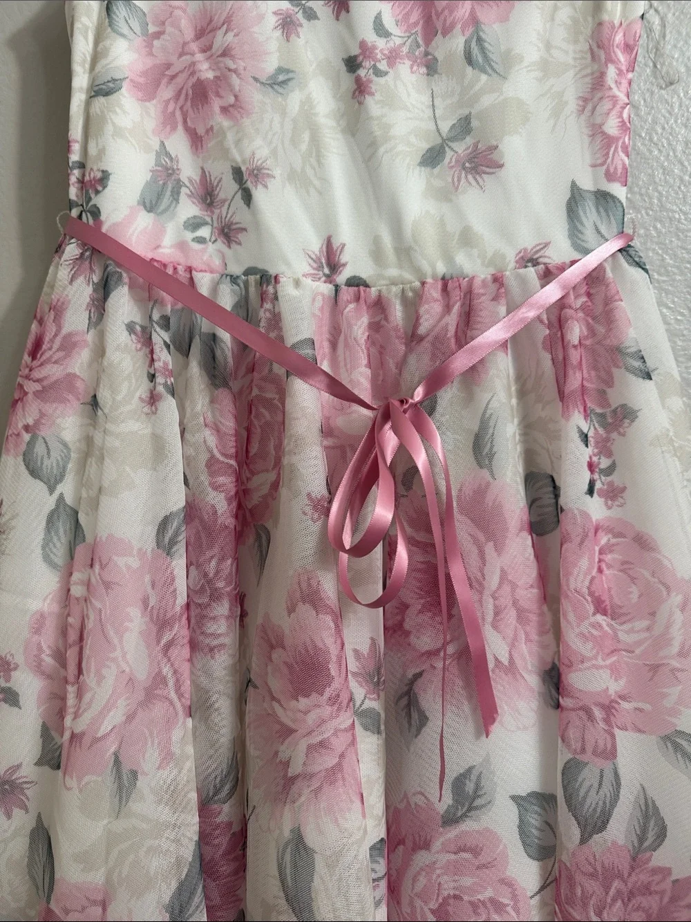 Beautees- Girls' White and Pink Floral High-Low Formal Dress with Satin Belt /10